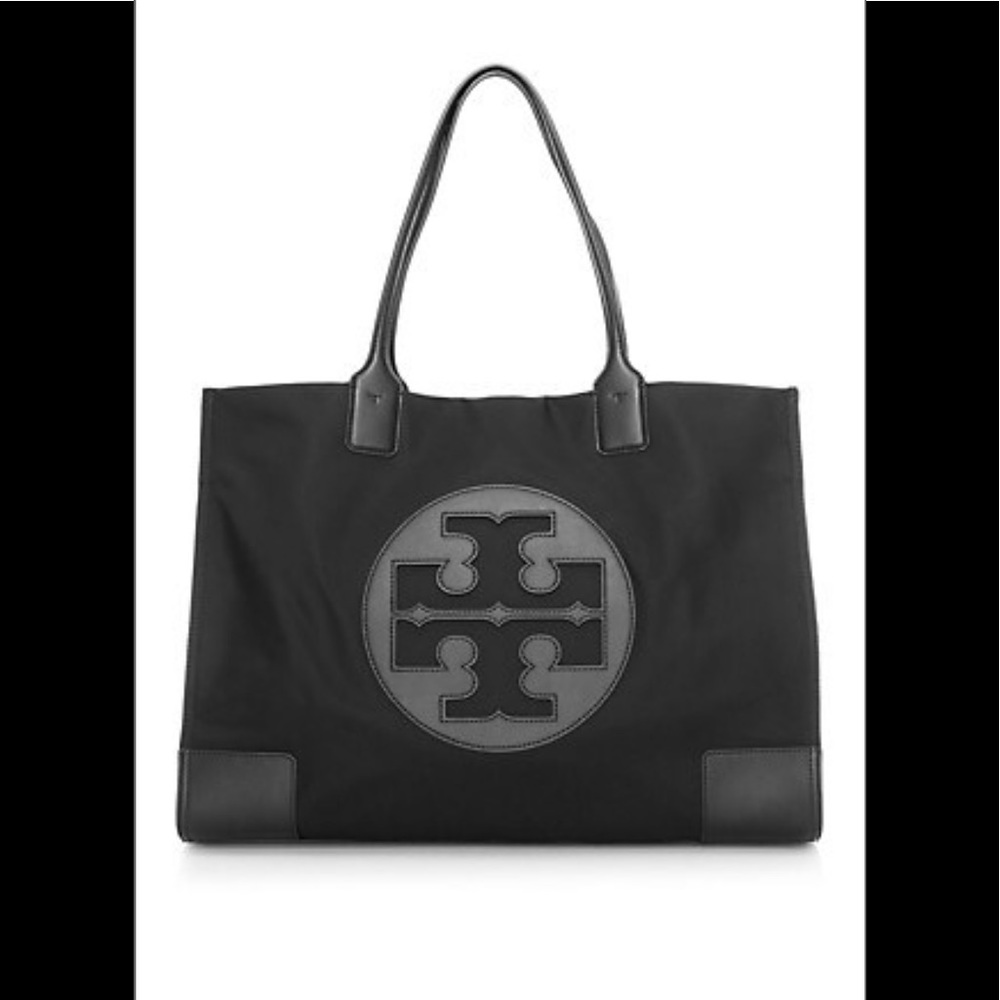 Tory Burch Black Nylon Tote with Patent Leather
